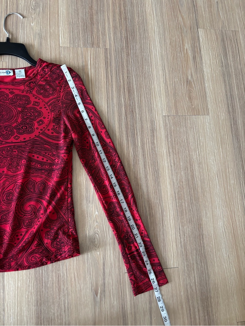 VTG Paul Harris Design Top Red Black Paisley Mesh Long Sleeve Women M Gothic 90s - Picture 7 of 9